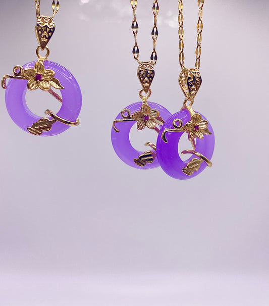 Purple Flower Jade Necklace