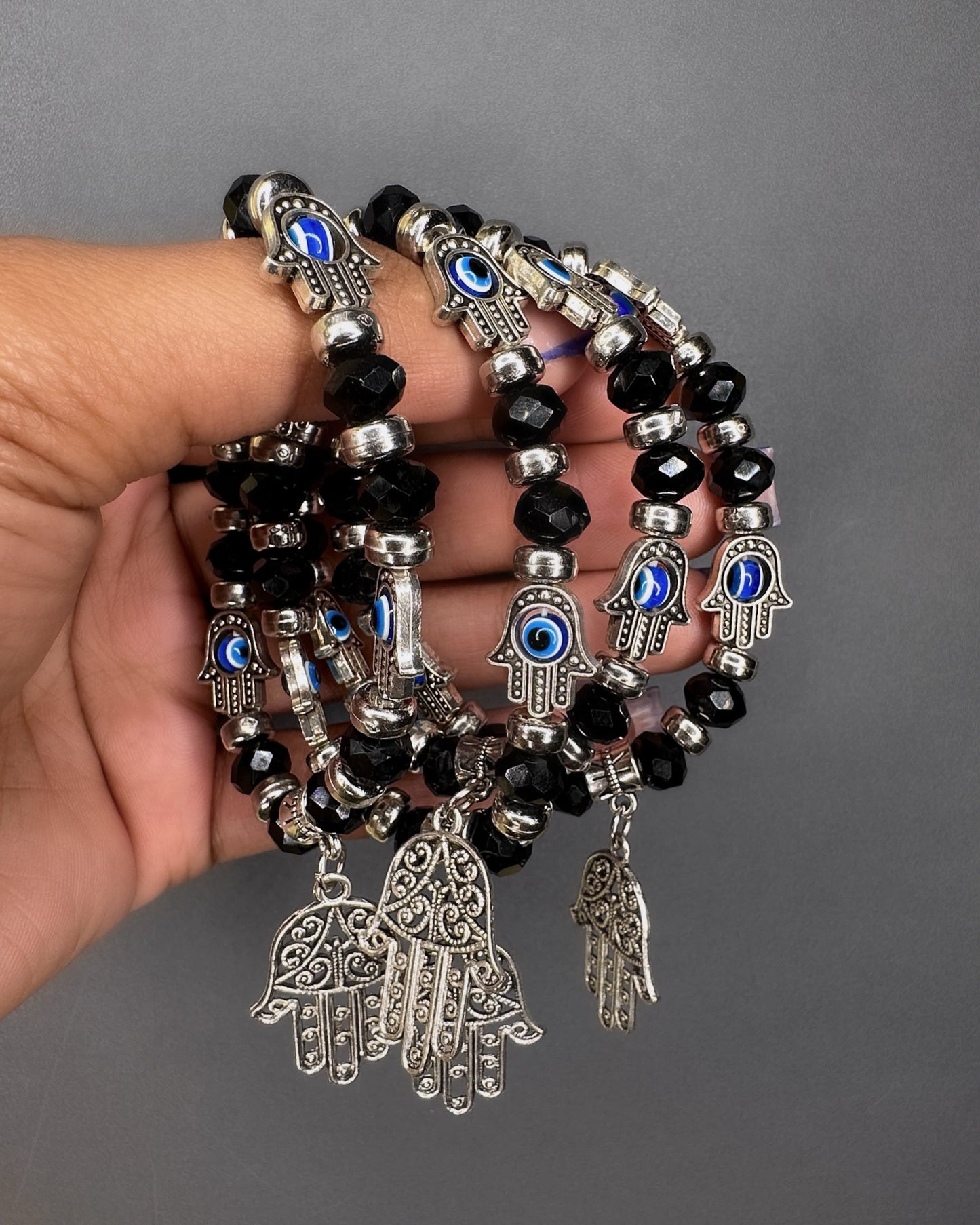 Black Dangle Evil Eye Beaded Bracelet