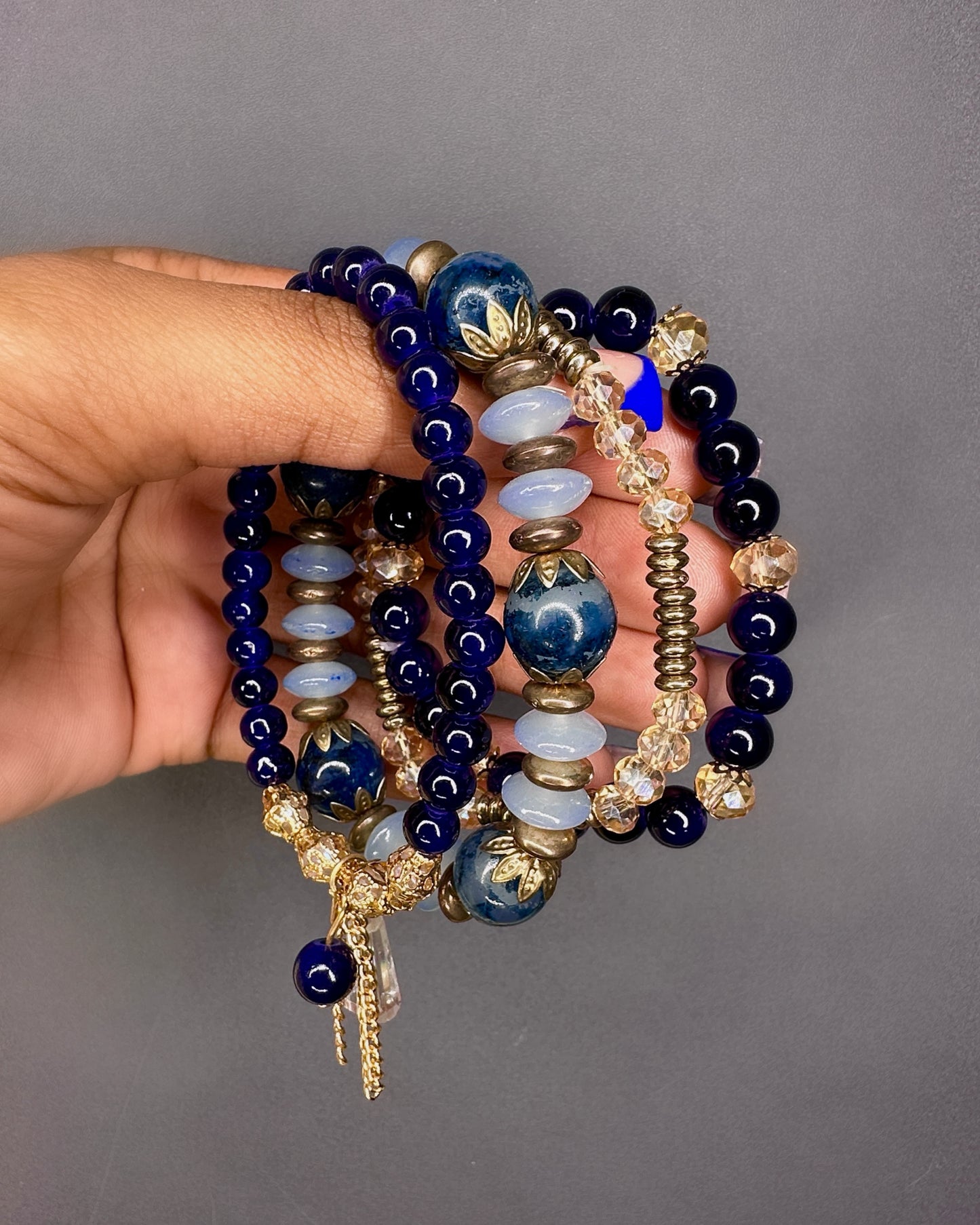 Dark Blue Beaded Bracelet Set