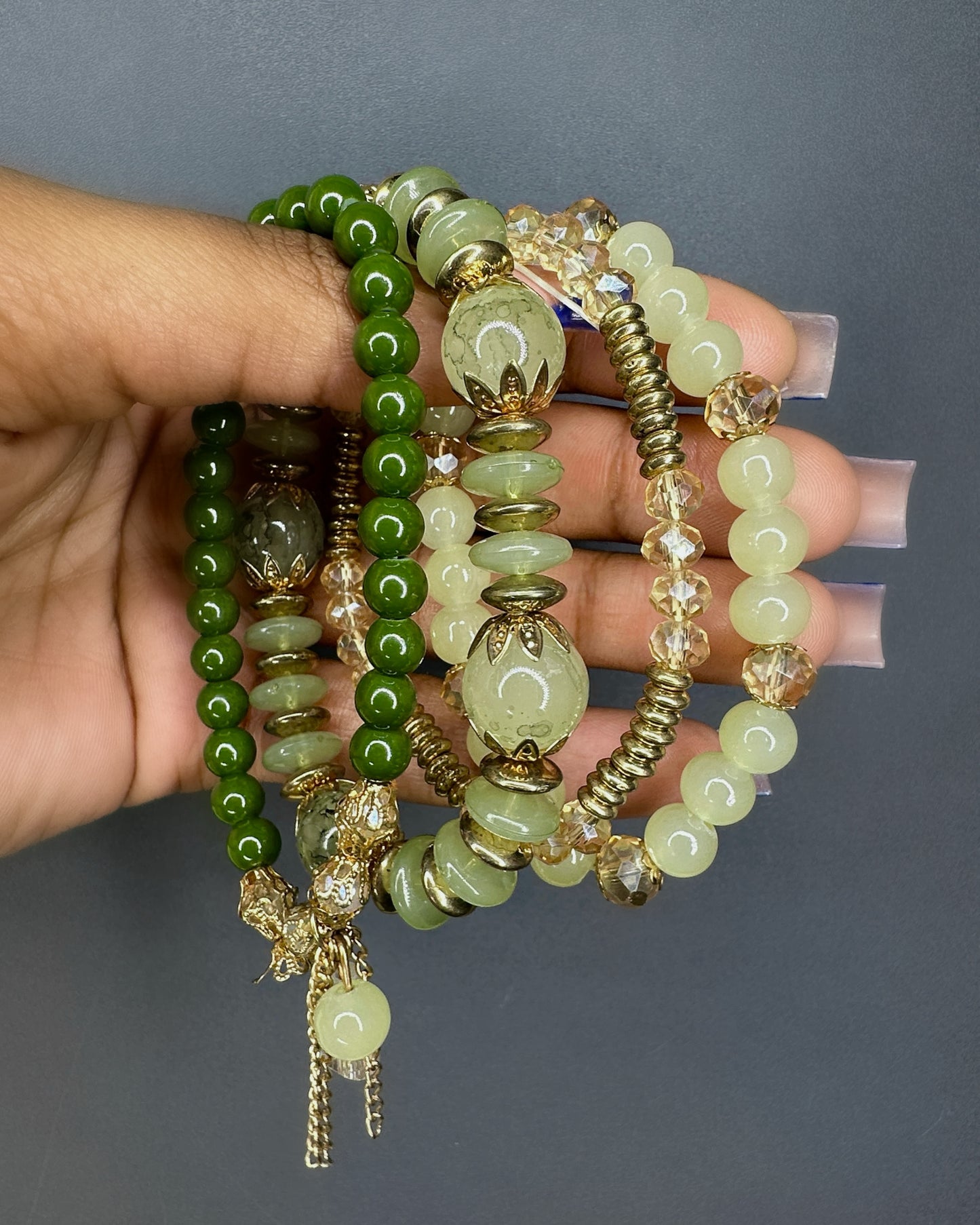 Light Green Beaded Bracelet Set