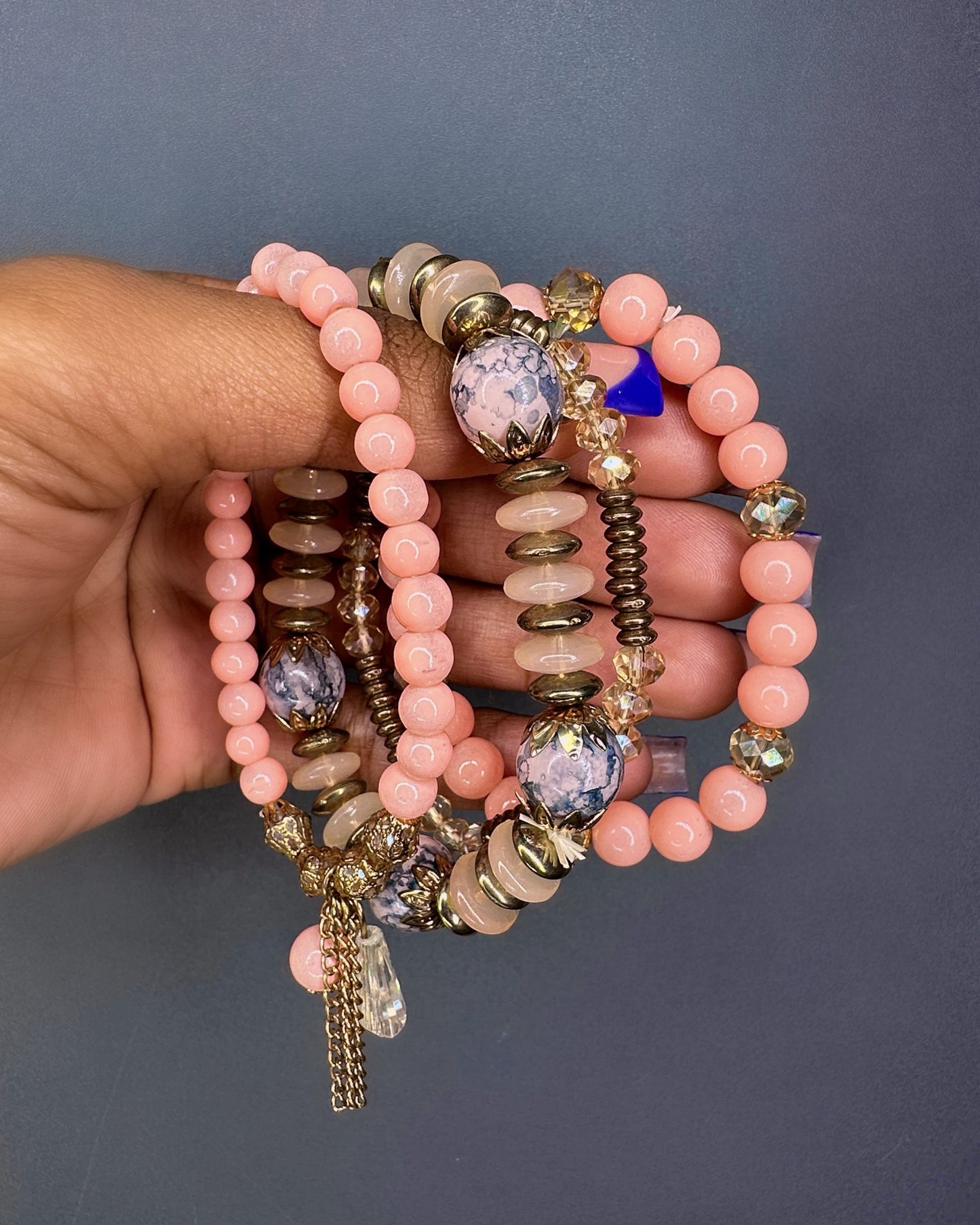 Pink Beaded Bracelet Set